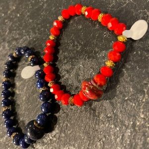 Vintage Imported Asian bracelets beaded red blue lot of 2